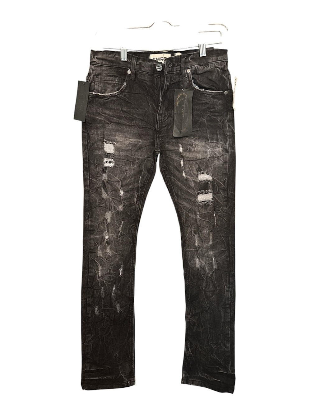 FWRD Black Denim Distressed Stacked Jeans Y2K